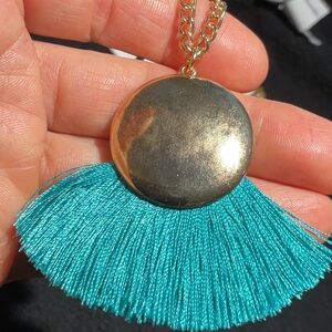 Mojito Gold Costume Link Necklace with Elegant Blue Frill Pendant
